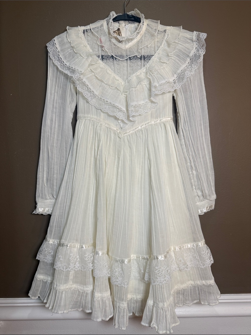 Vintage Gunne Sax‎ Girls 7 Prairie Lace Victorian Ivory Dress